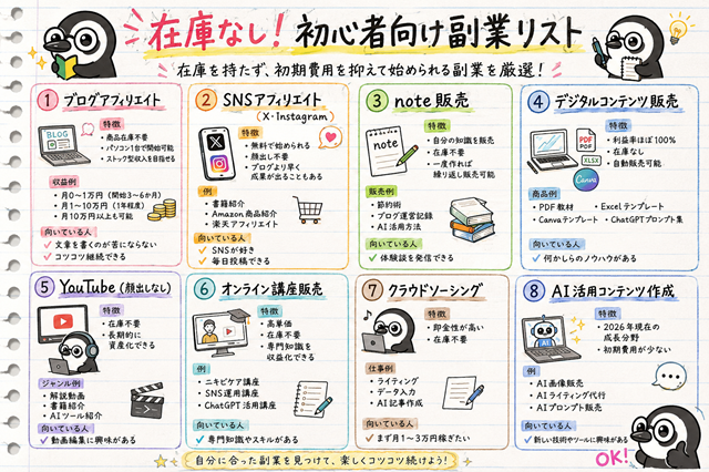 在庫なし初心者向け副業リスト